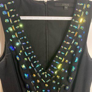 Guess Jewelled Deep V Skater Cut Dress